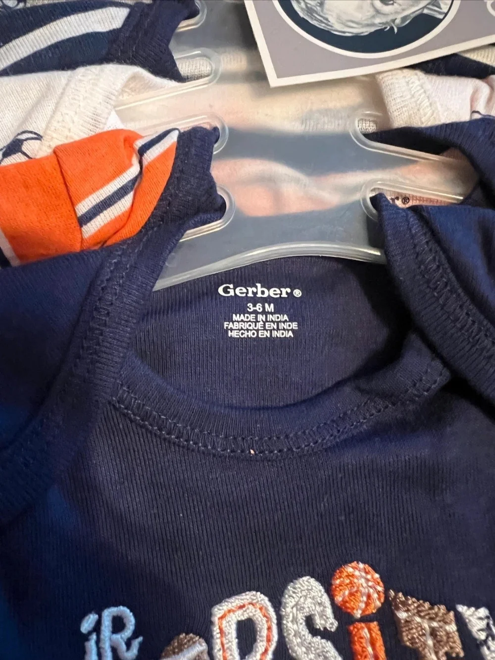 Gerber Navy, Orange & White Baby One-Piece Bodysuit Set